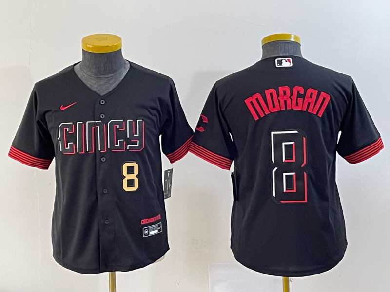 Youth Cincinnati Reds #8 Joe Morgan Number Black 2023 City Connect Cool Base Stitched Jersey 1->mlb youth jerseys->MLB Jersey